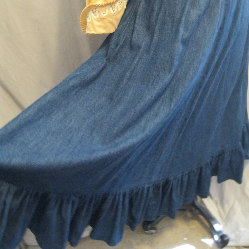 Vintage 80s Preppy DENIM Prairie Skirt Liz Claiborne Cottagecore SM - Picture 4 of 6